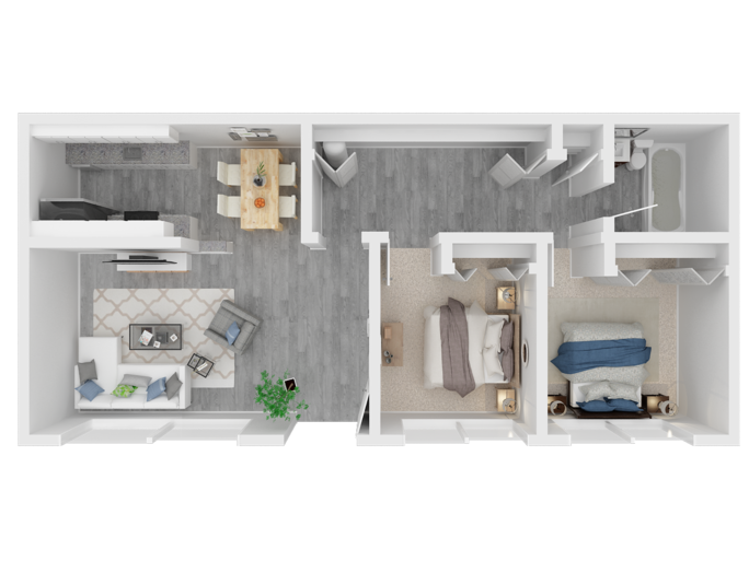 Two Bedroom Floor Plan l The Retro Apartments For Rent in Sacramento, CA